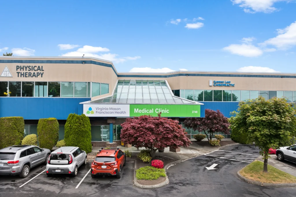 Exterior of office building at Smile Now Tacoma Dentures and Implants located in the Virginia Mason Franciscan Health Medical Clinic